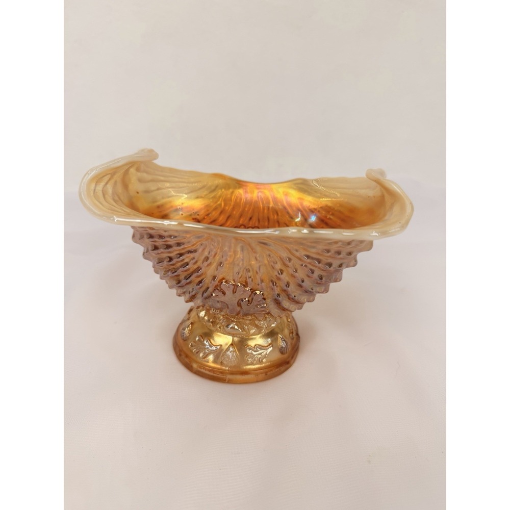 Antique Dugan Starfish Carnival Glass Compote Peach Opalescent Iridescent c1910